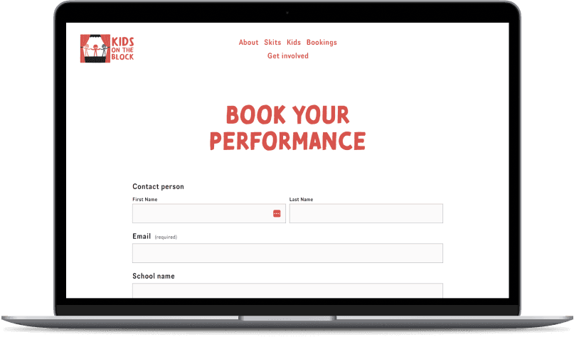 Laptop with a web page saying "Book a show".